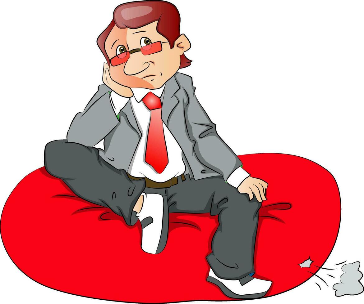 Vector of a thoughtful businessman sitting on bean bag.