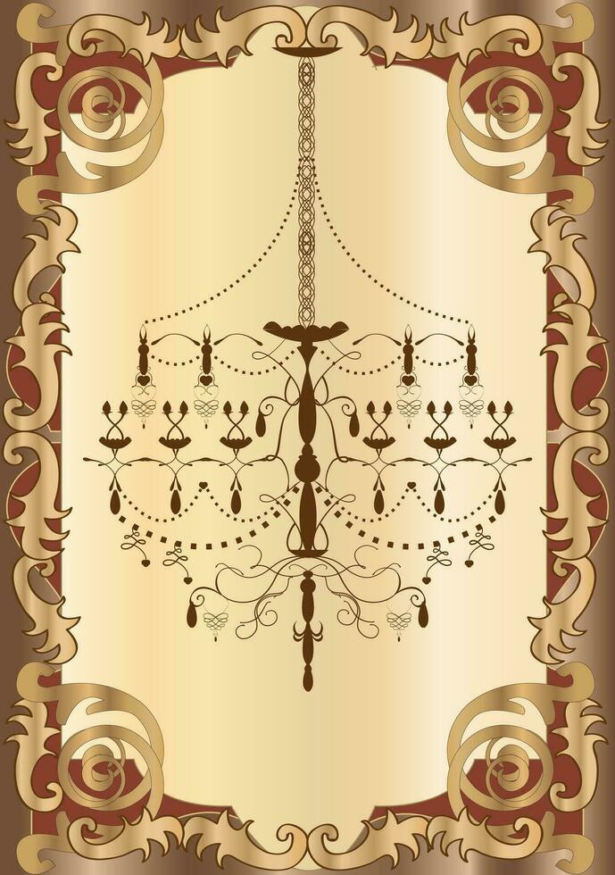 Vintage invitation card with ornate design and chandelier vector