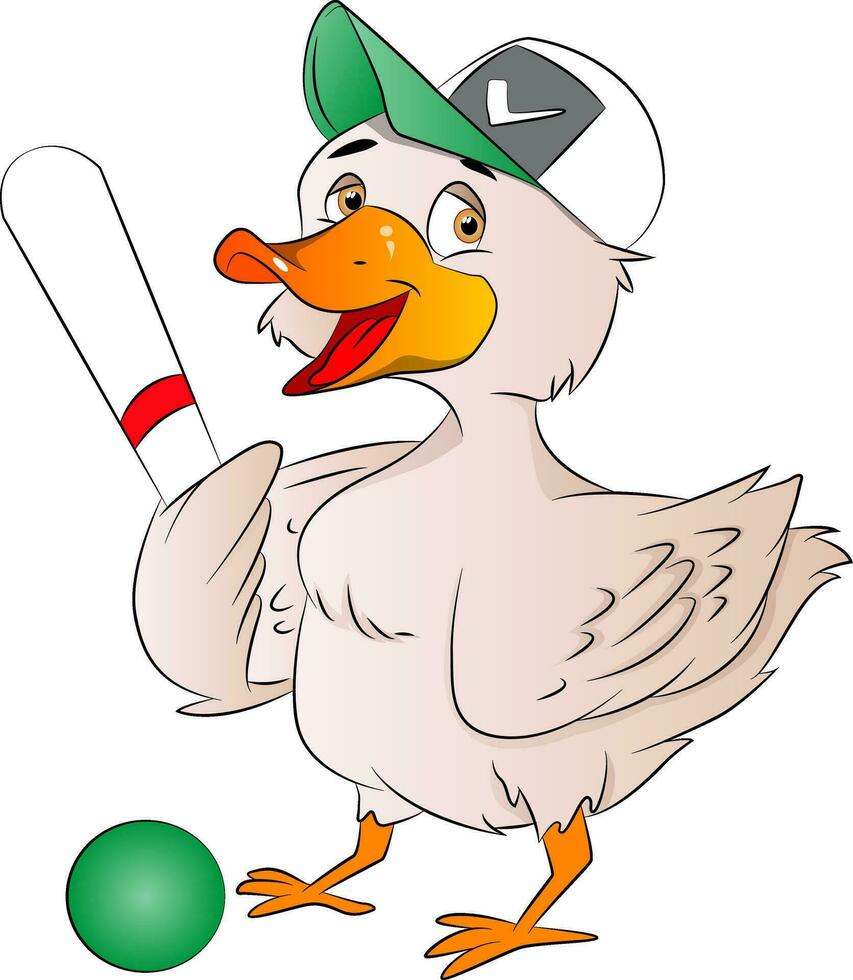 Pato béisbol jugador, ilustración vector