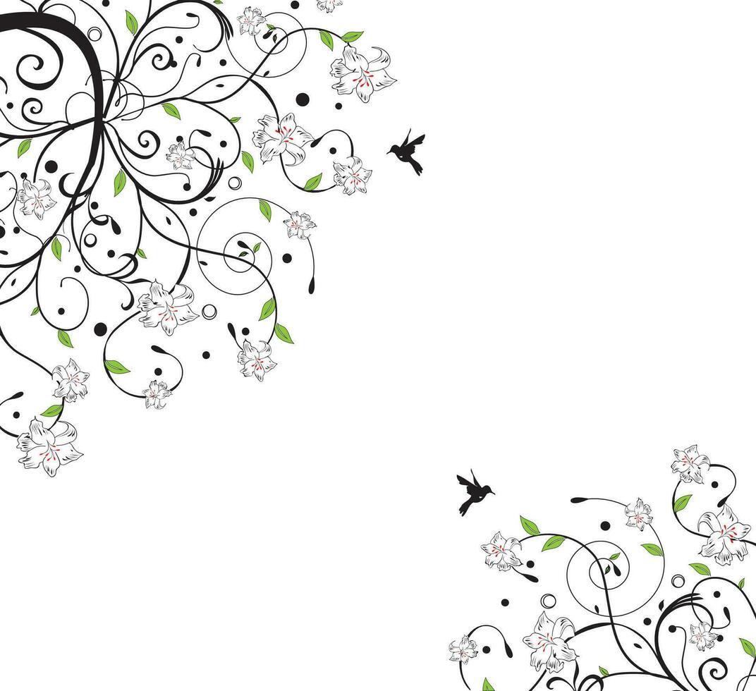 Tree branch with leaves and flowers vector