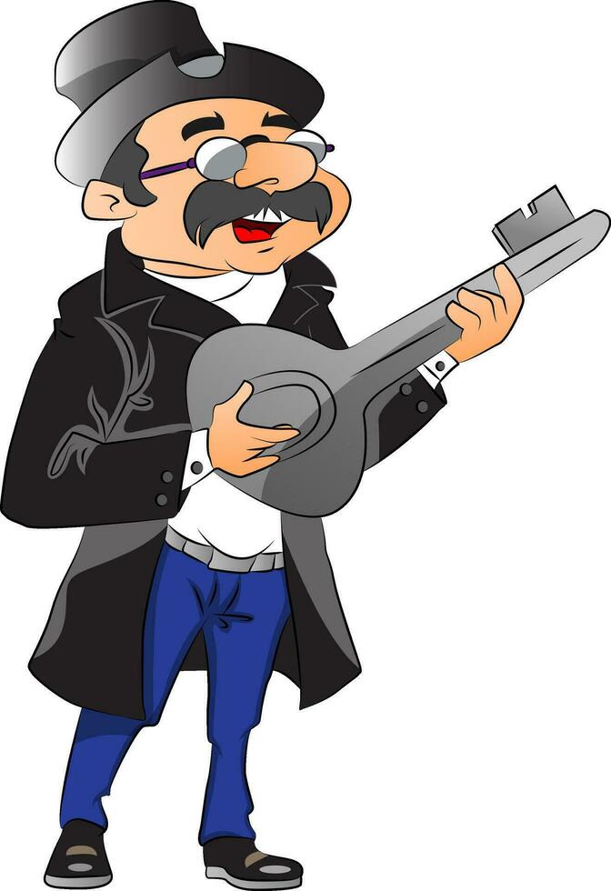 Vector of a man holding a giant key.
