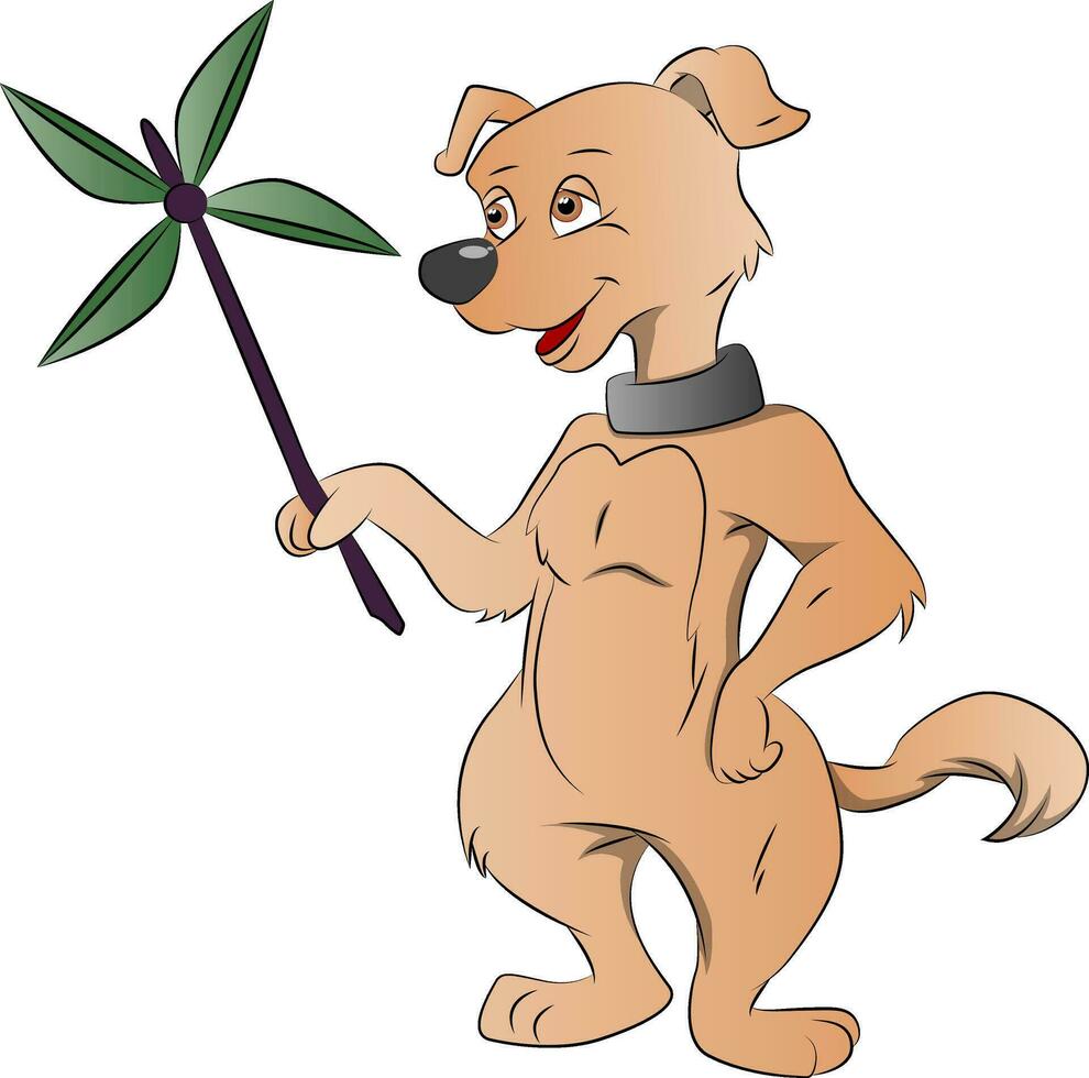 Dog Holding a Paper Windmill, illustration vector