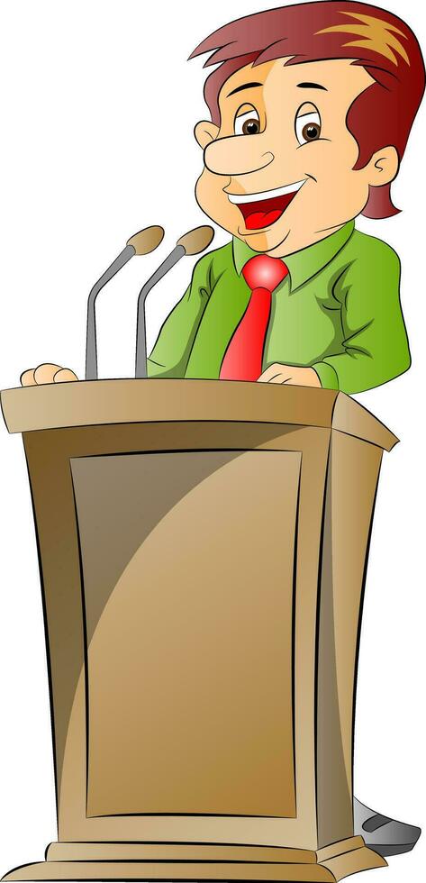 Vector portrait of businessman at podium.