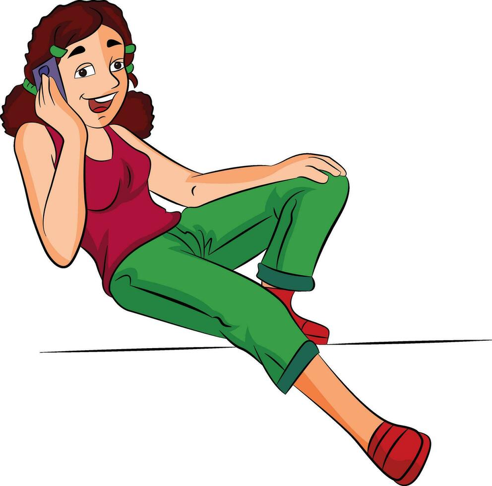 Woman Using a Cellphone, illustration vector