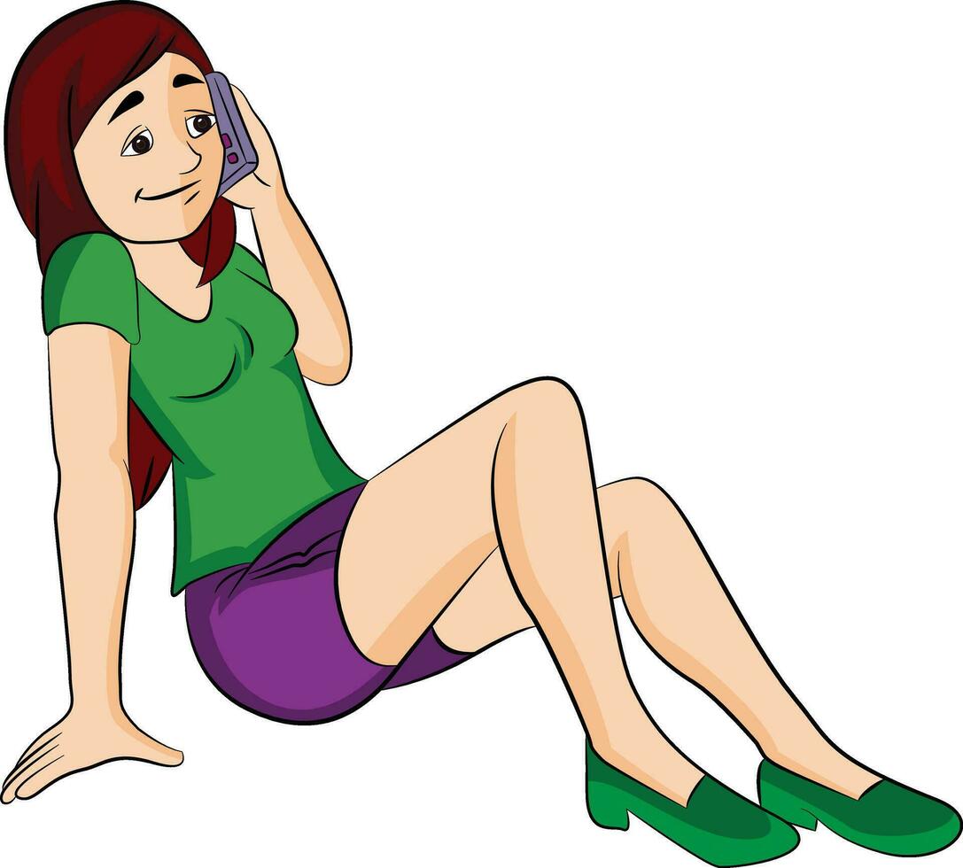 Woman Using a Cellphone, illustration vector