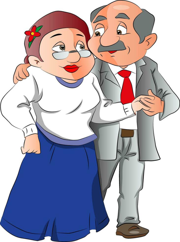 Vector of mature couple looking at each other.