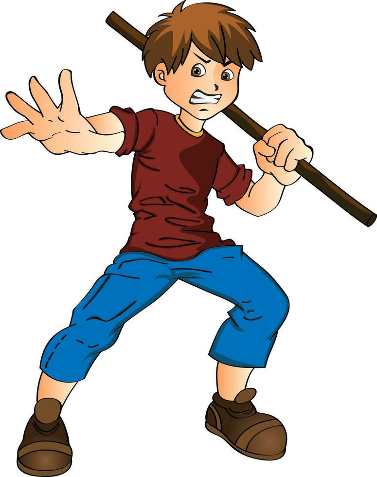 Young Man with a Stick, illustration vector