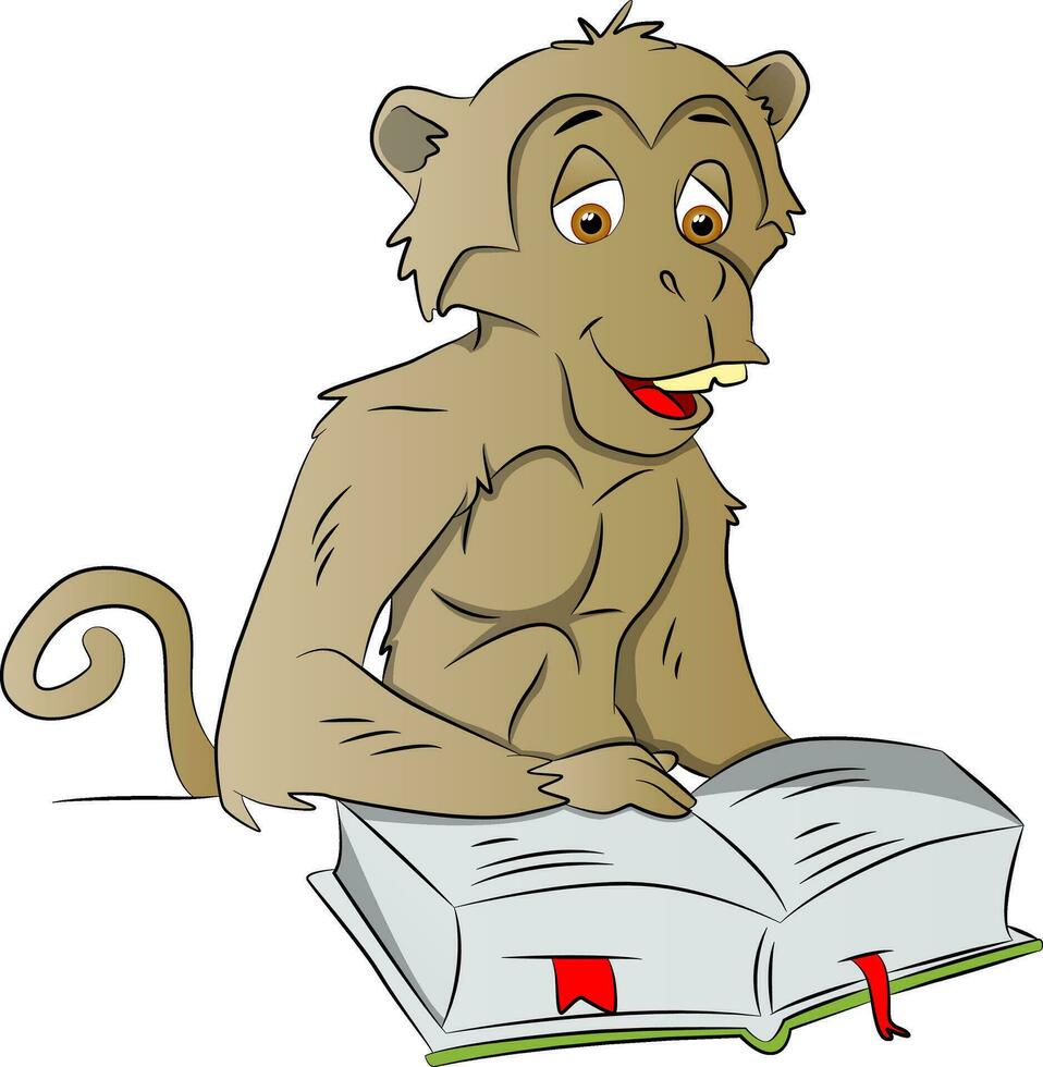 Vector of wise monkey reading a book.