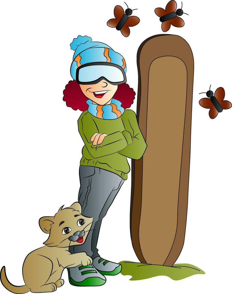 mujer snowboarder, ilustración vector