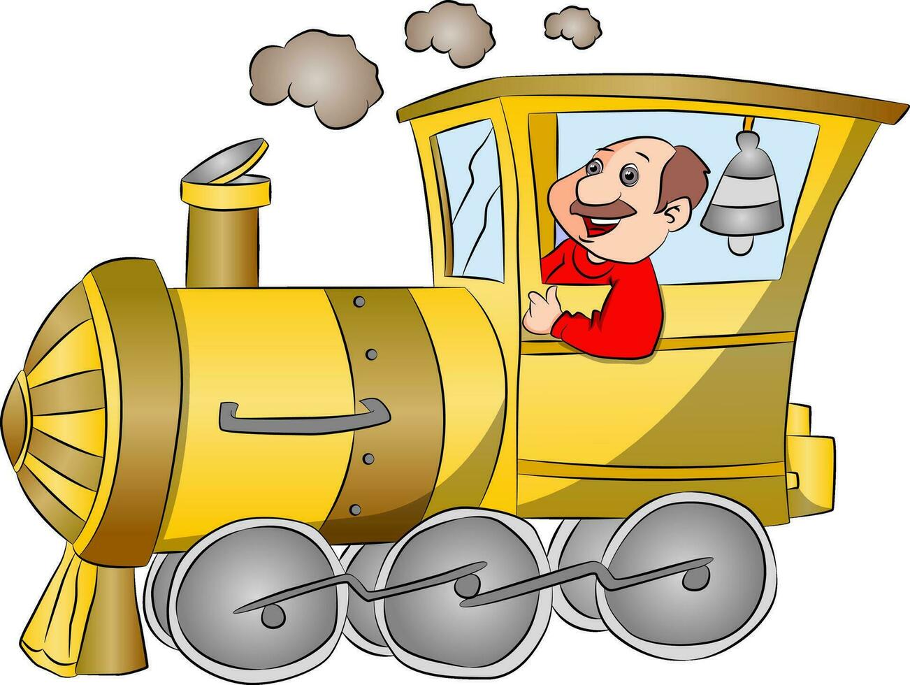 Vector of steam engine with driver.