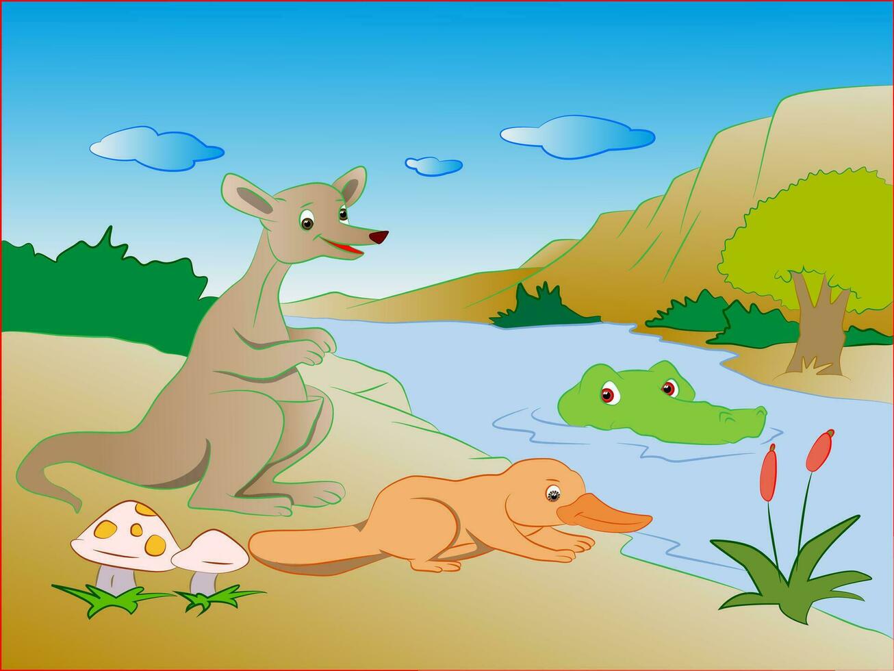 Vector of crocodile in lake sneaking on prey.