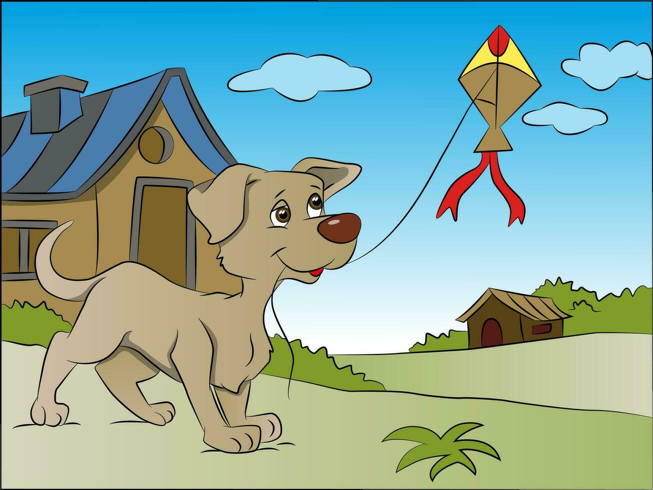 Vector of dog flying a kite.