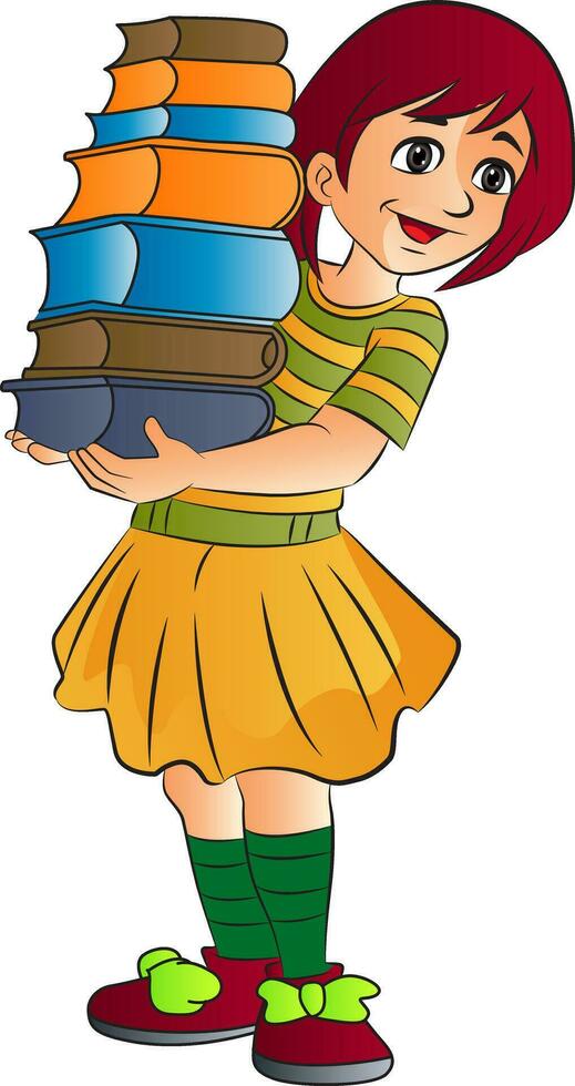 Girl Carrying Books, illustration vector