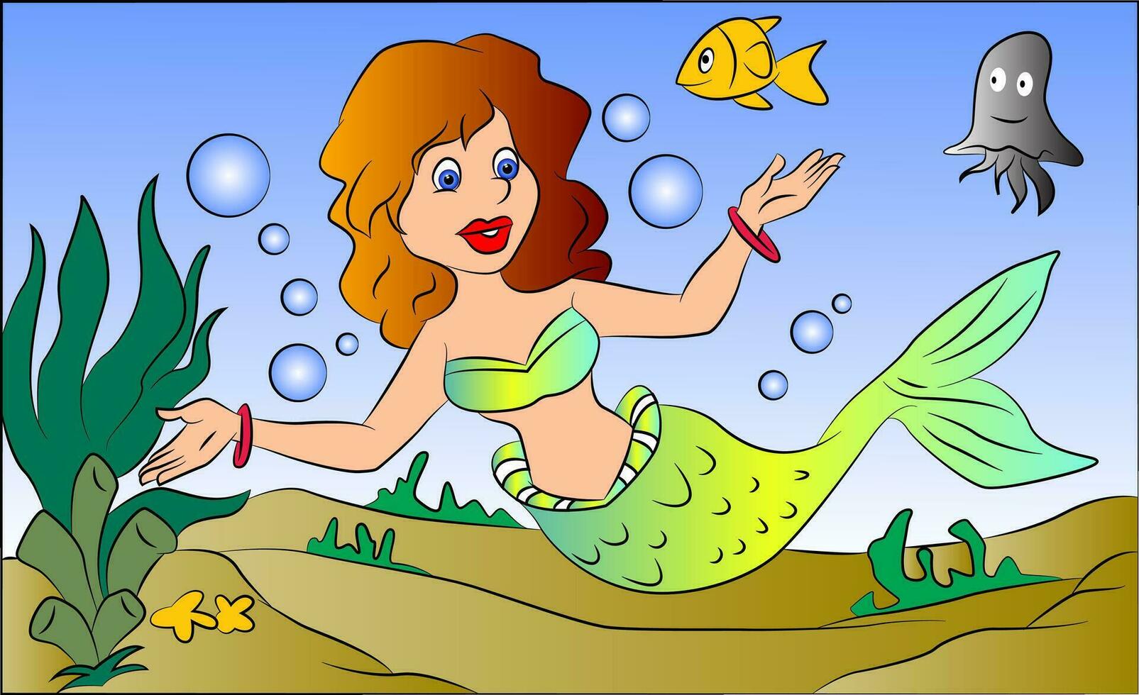 Vector of mermaid swimming underwater.