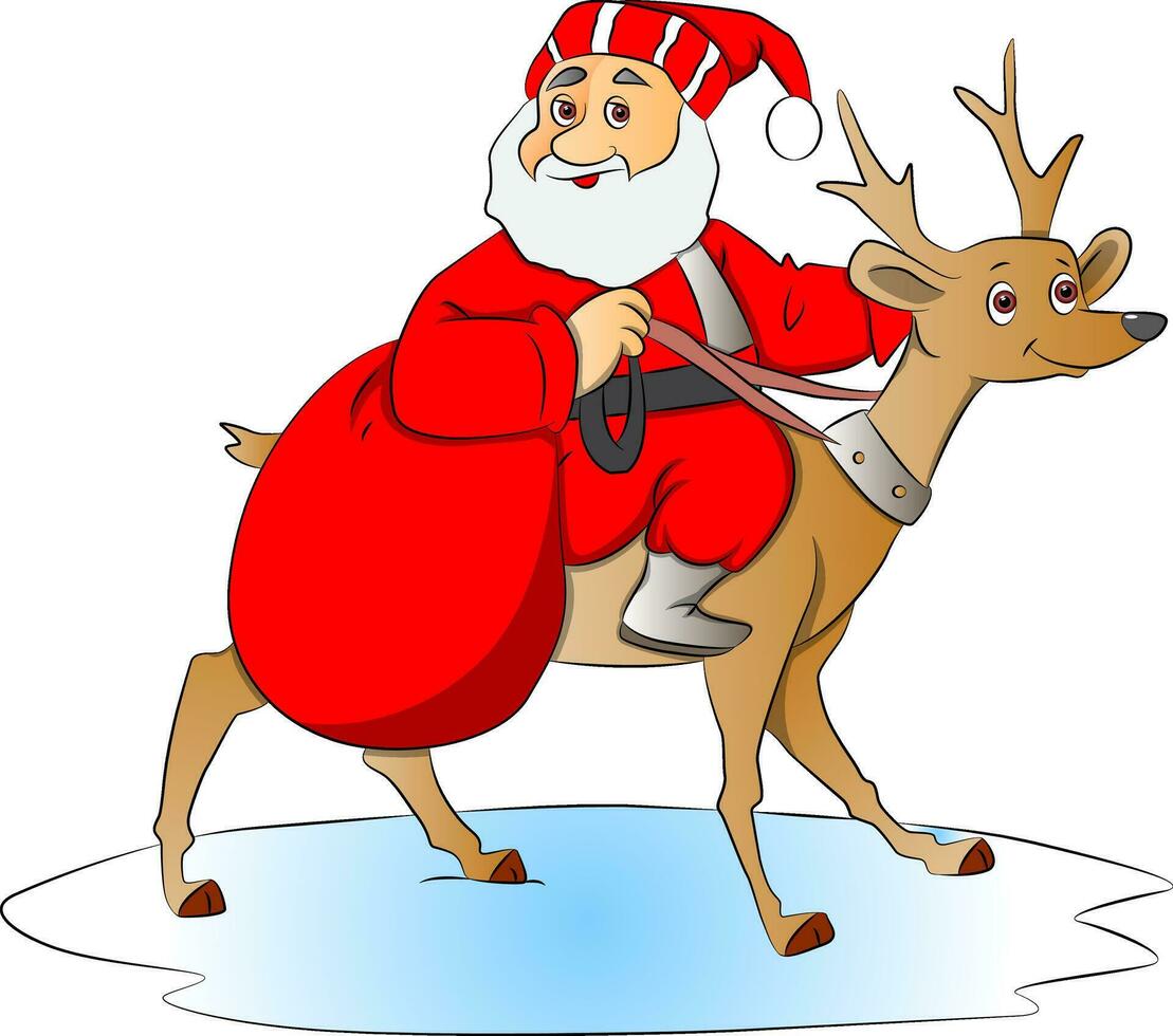 vector de Papa Noel claus montando un ciervo.