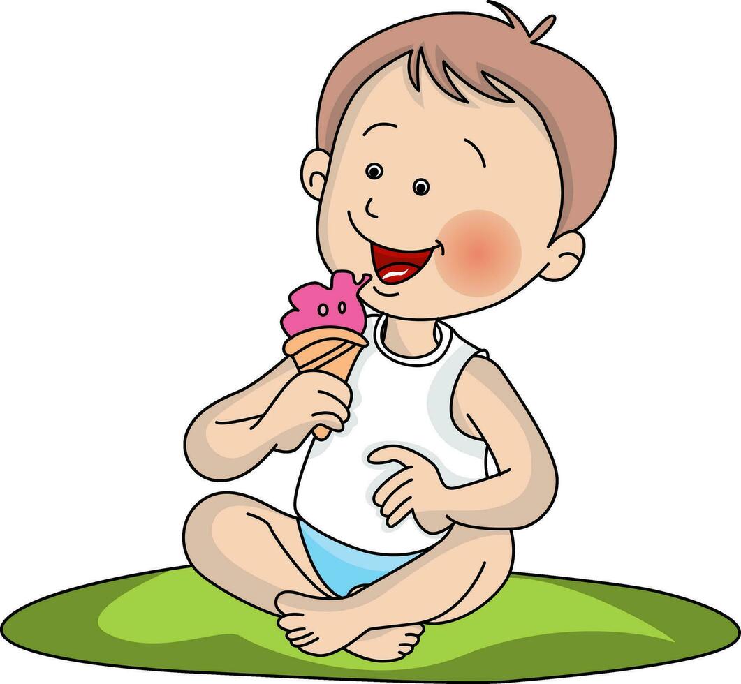 Vector of boy eating ice cream.