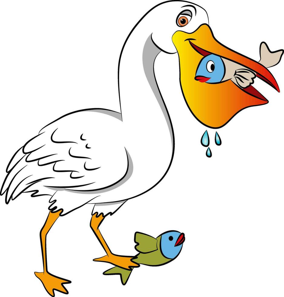 Vector of duck eating fish.