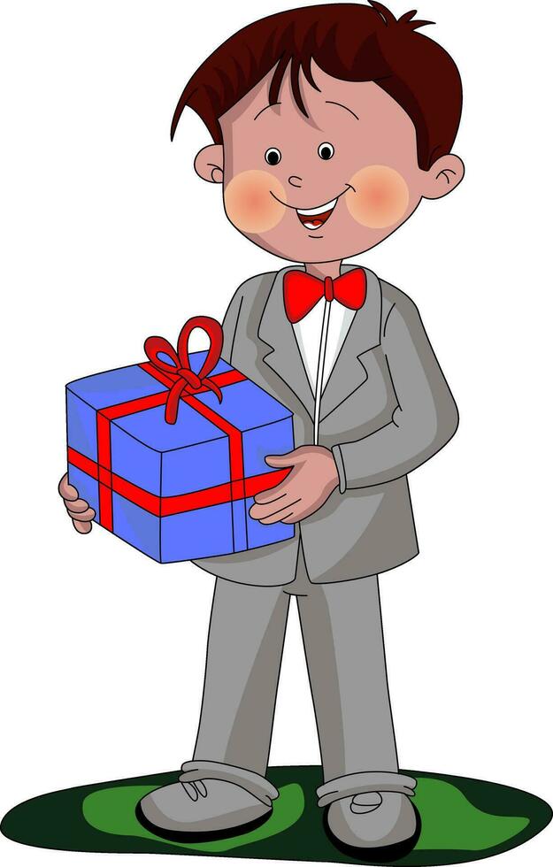 Vector of boy holding a gift box.