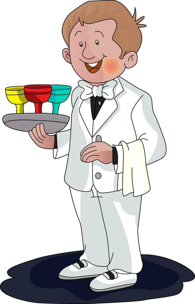 Vector of waiter with drinks on tray.