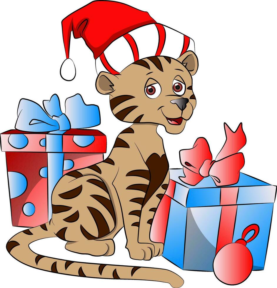 Vector of Santa cat with Christmas gifts.