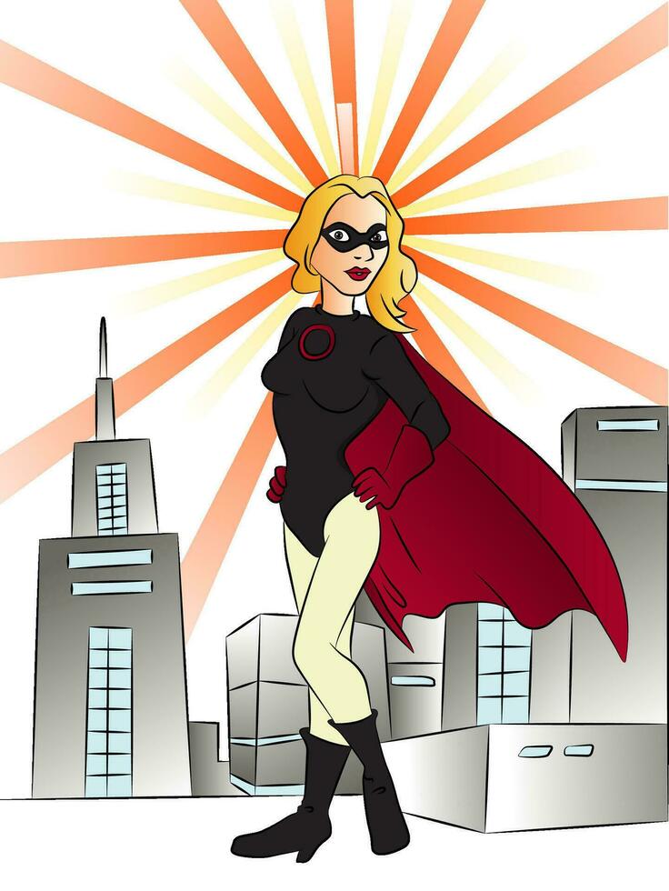 Vector of superheroine and buildings.