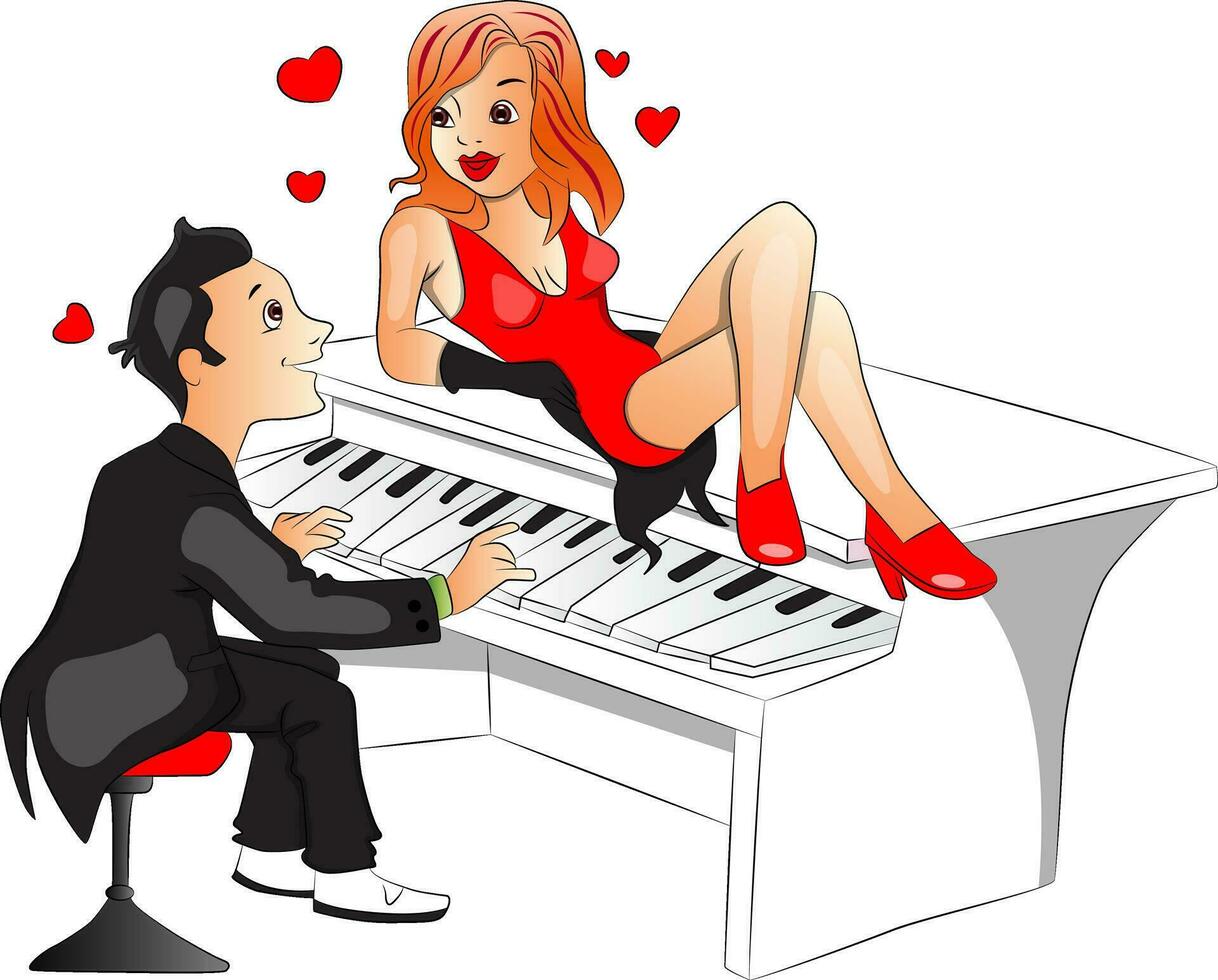 Vector of man playing piano for girlfriend.