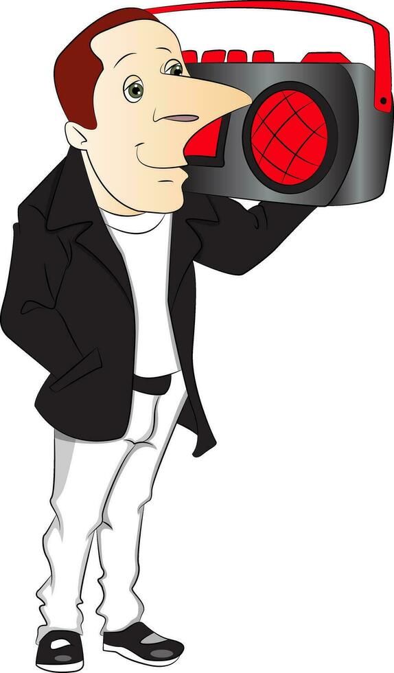 vector de hombre escuchando música en radio.