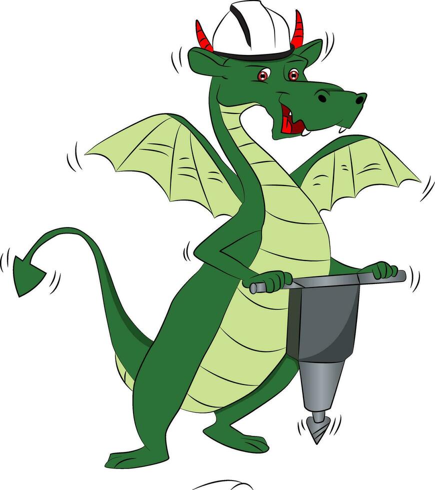 Vector of fly dragon using a power jackhammer.