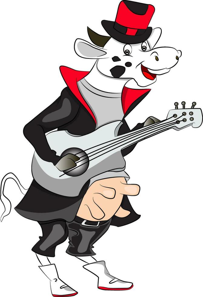Vector of cow playing guitar.