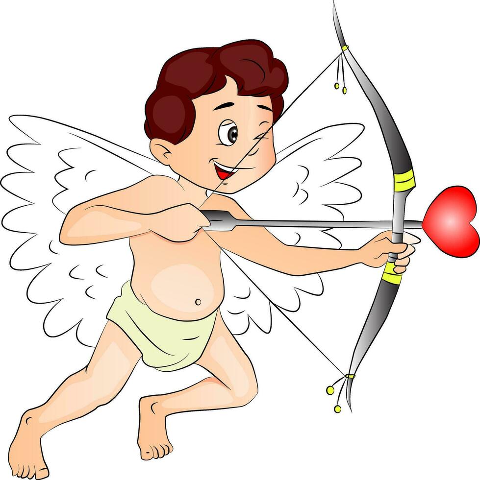 Vector of happy cupid with bow and arrow.
