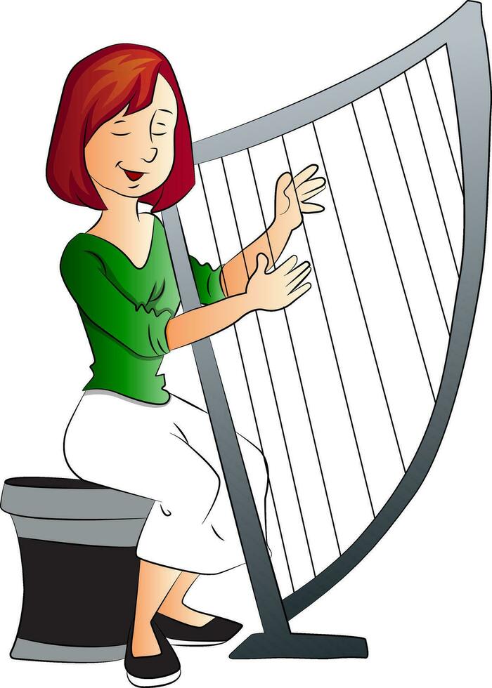 Vector of woman playing harp.