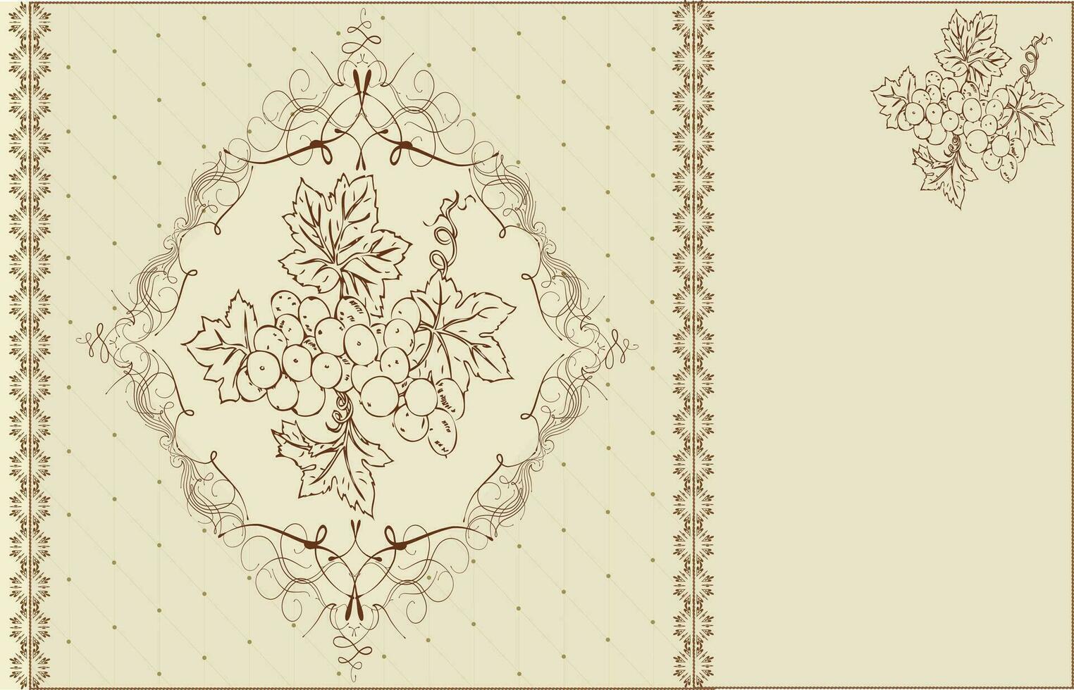 Vintage invitation card with ornate elegant abstract floral grapes design vector