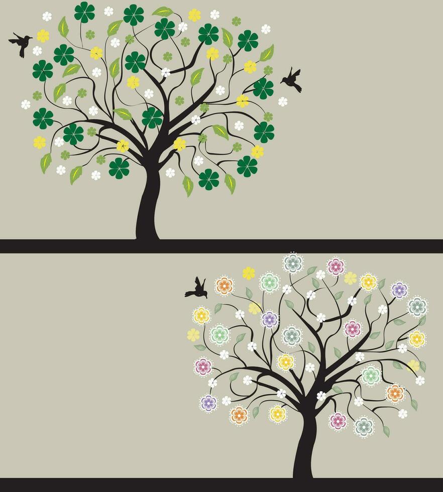 set of abstract tree silhouettes, symbols of nature vector