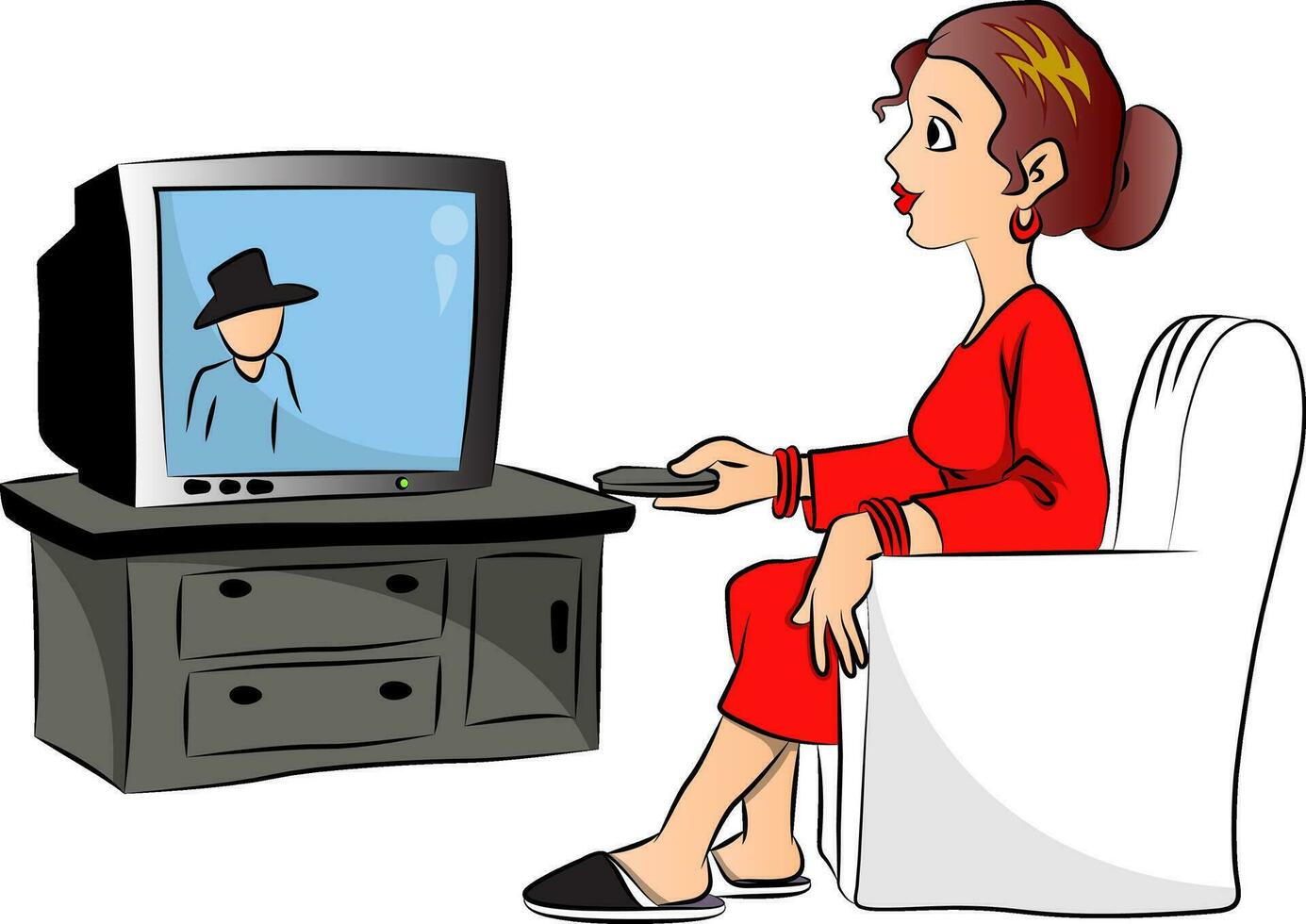 Vector of woman watching television.