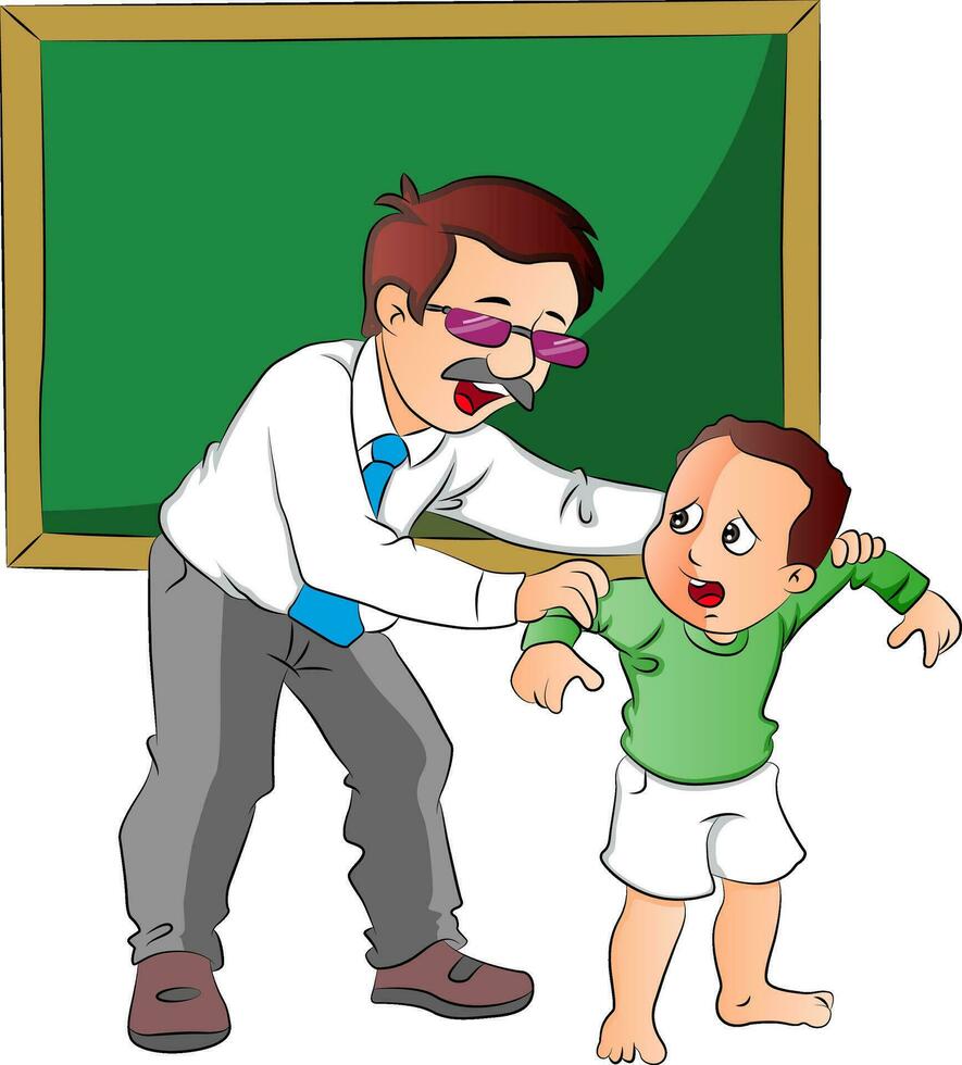 Vector of school teacher scolding small boy.