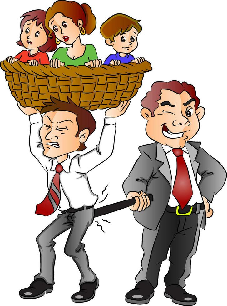 Vector of boss pulling back employee from family responsibility.
