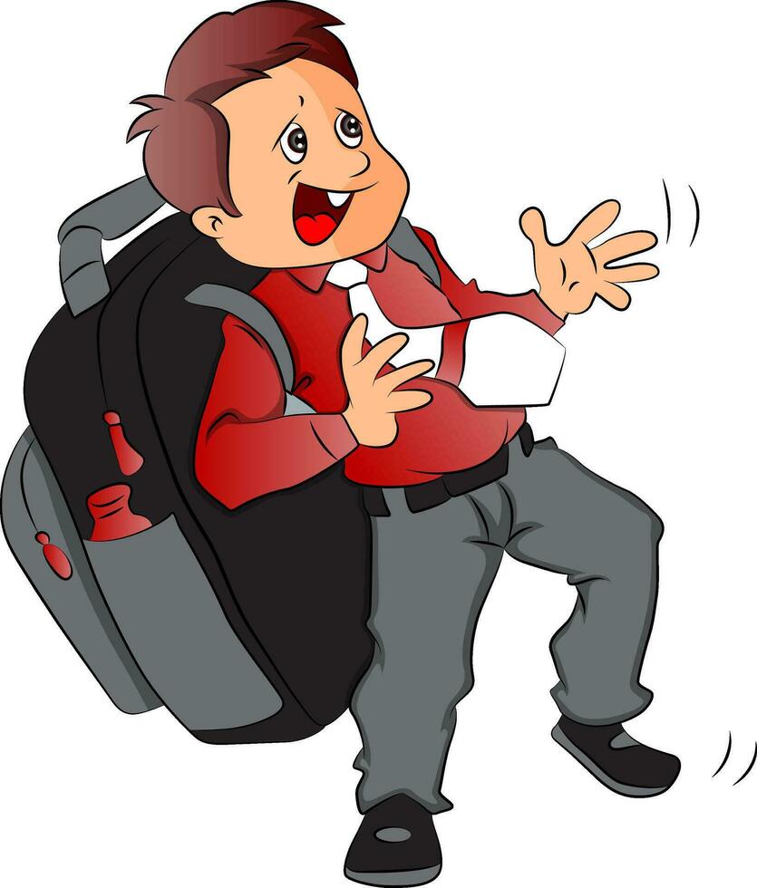 Vector of schoolboy with heavy and oversized schoolbag.