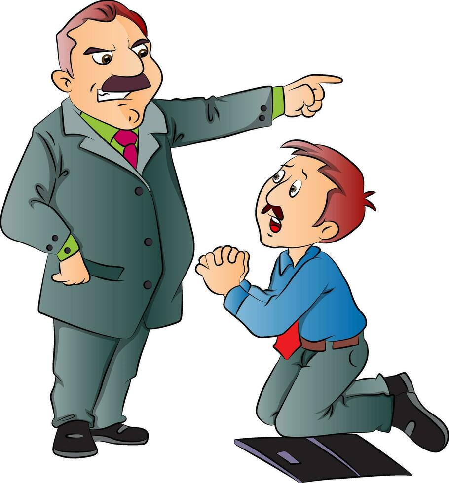 Vector of junior executive begging for work.