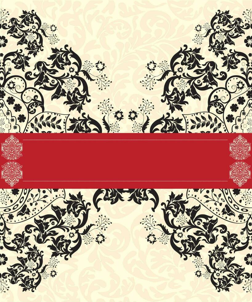 Vintage invitation card with ornate elegant abstract floral design vector