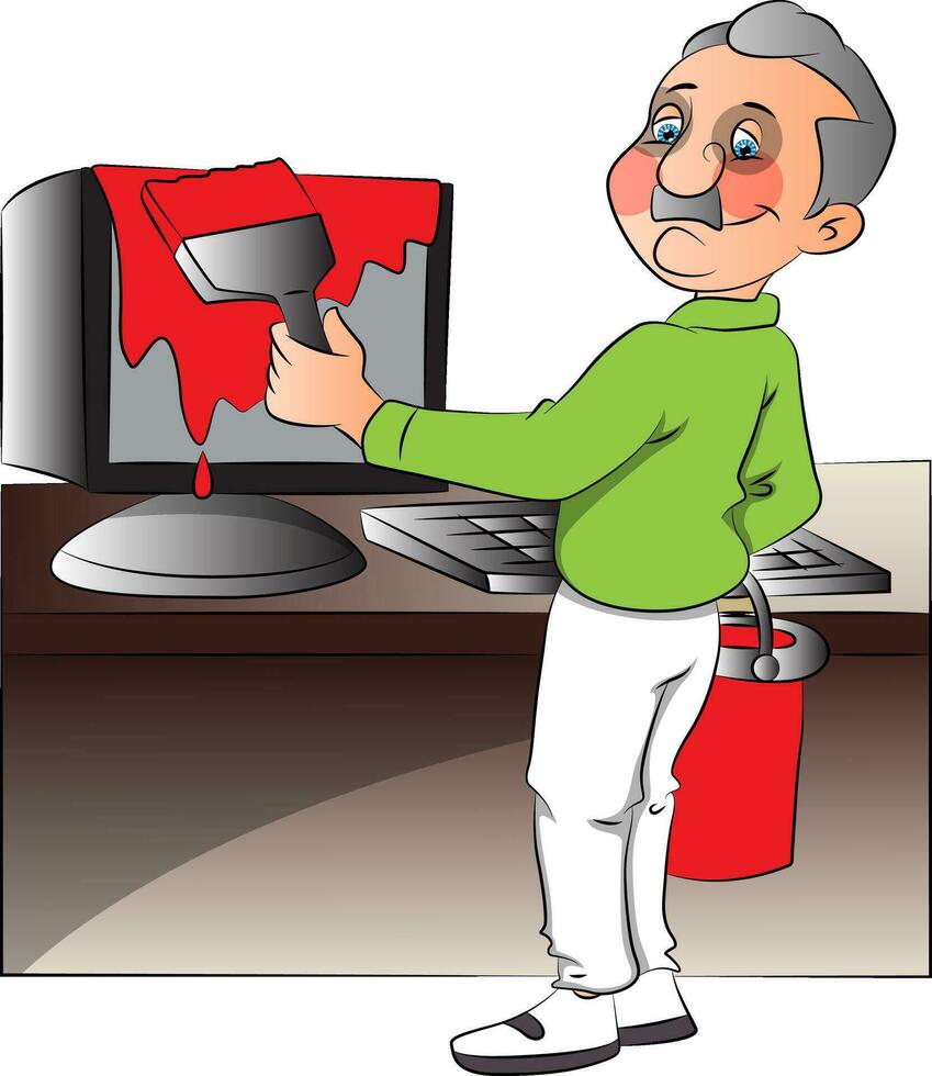 Vector of man painting computer.