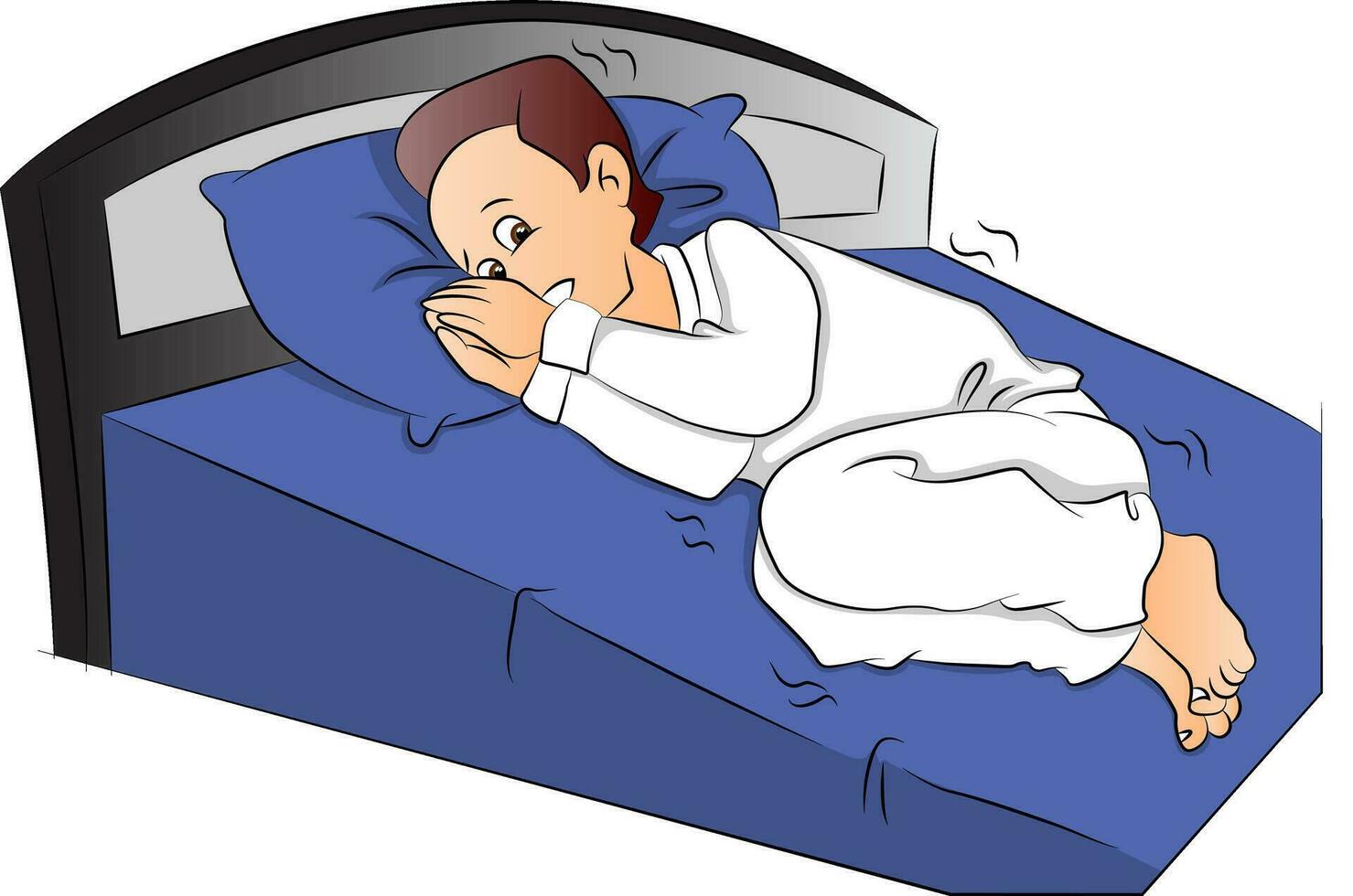 Vector of boy afraid to sleep.