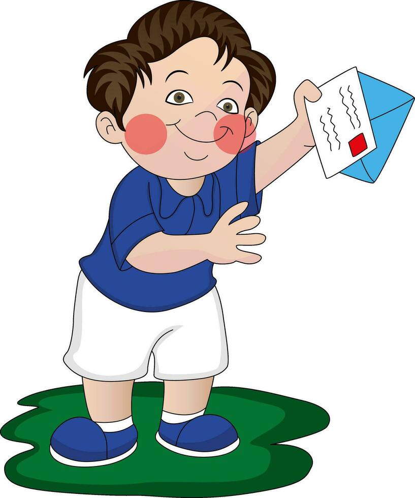 Vector of boy holding envelope and letter.