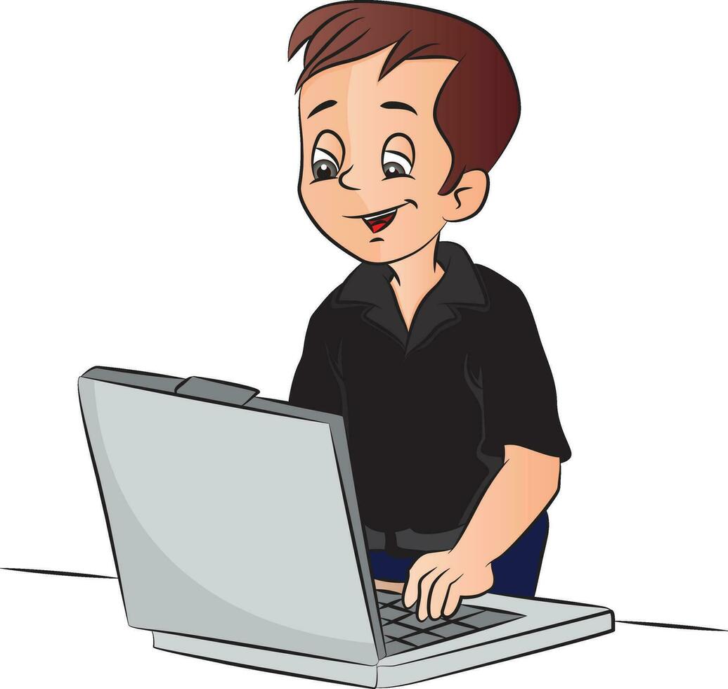 vector de sonriente hombre utilizando ordenador portátil.