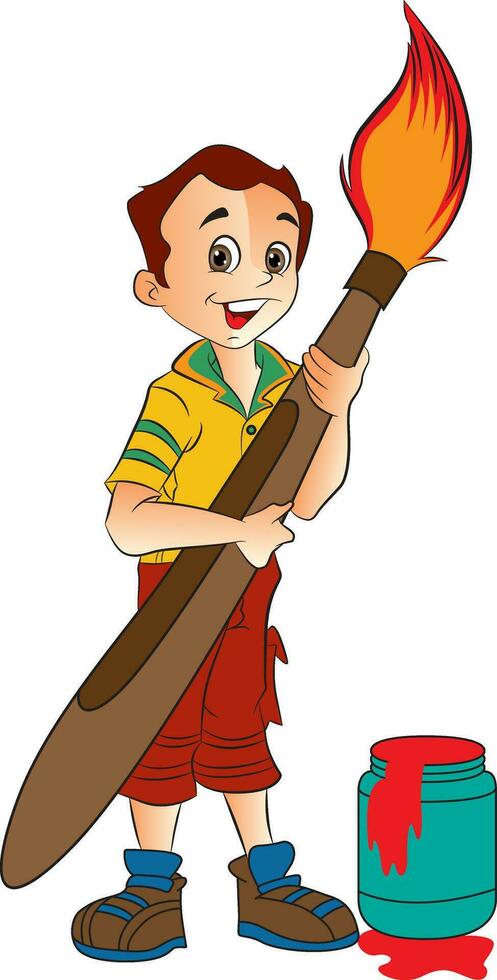 Boy with a Giant Paintbrush, illustration vector