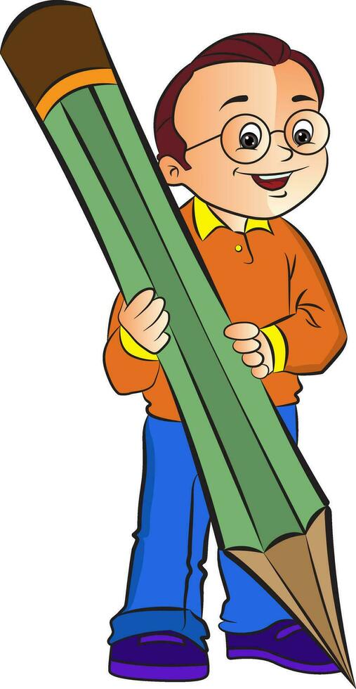 Boy with a Giant Pencil, illustration vector
