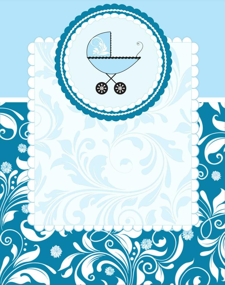 Vintage baby shower invitation card with ornate elegant retro abstract floral design vector