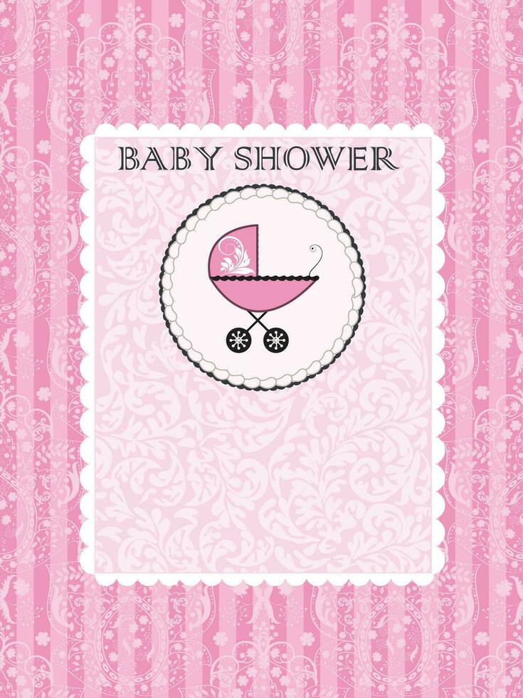Vintage baby shower invitation card with ornate elegant abstract floral design vector