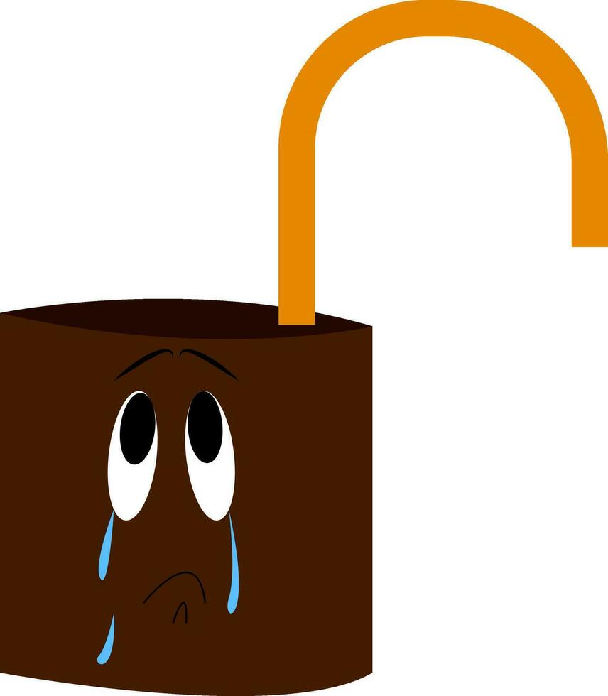 Sad brown can with yellow curved pipe vector illustration on white background.