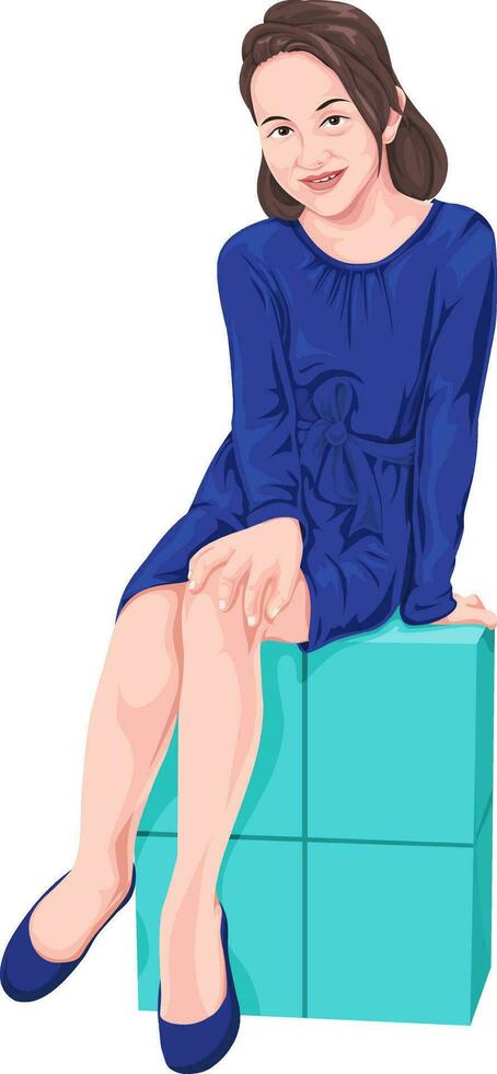 Vector of girl sitting on block.