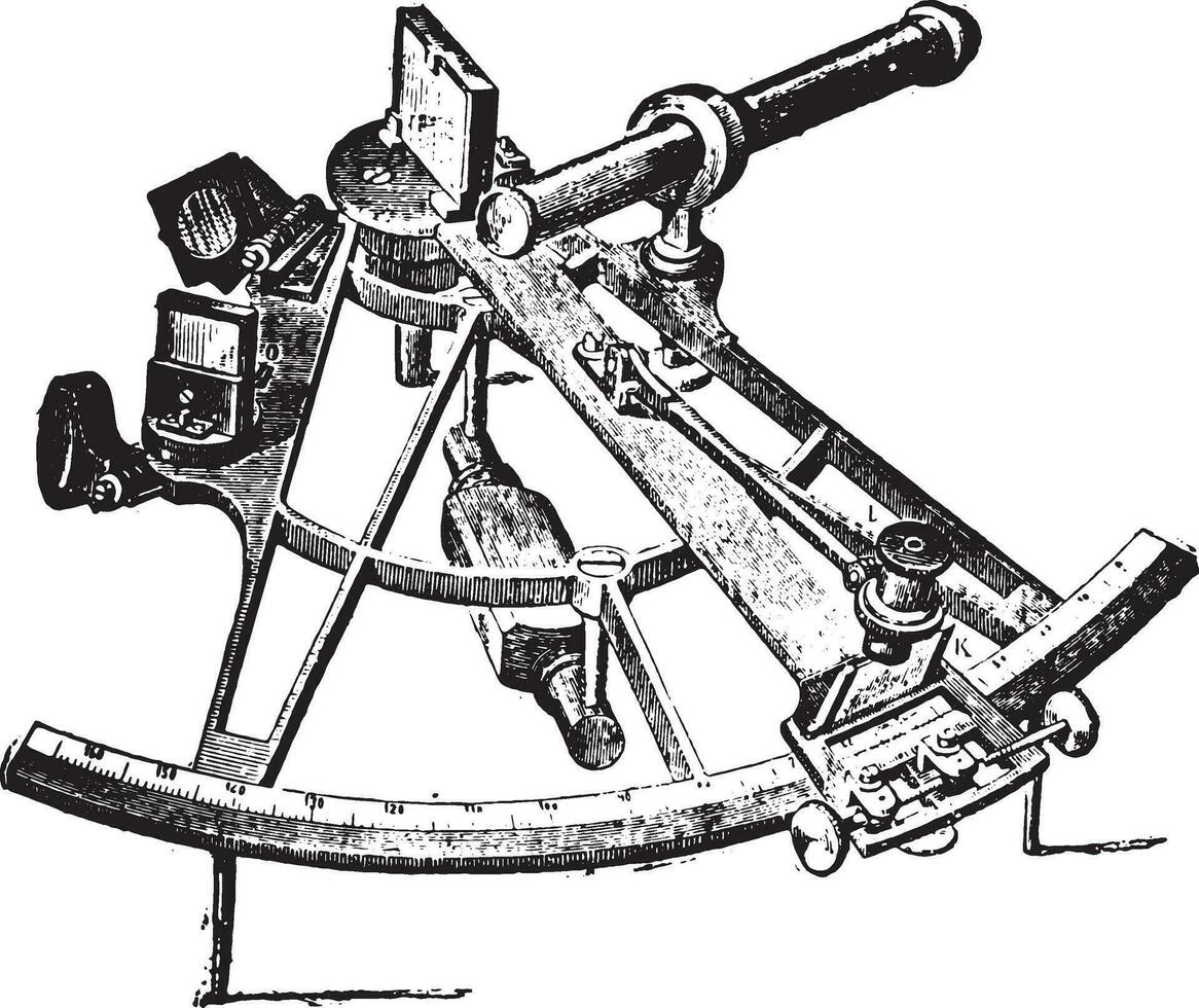 Sextant, vintage engraving. vector